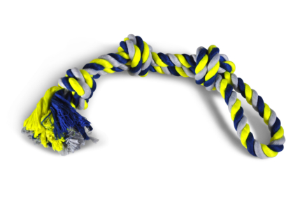 Cotton rope 3 knots blue-yellow 600g 60cm