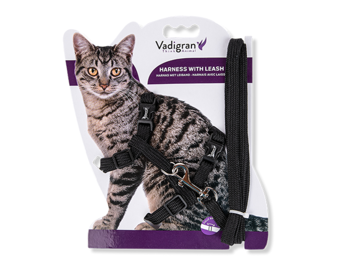 Co La Chat Se Promener Transport Chatharnais Laisse Chat Nylon Classic Noir Vadigran